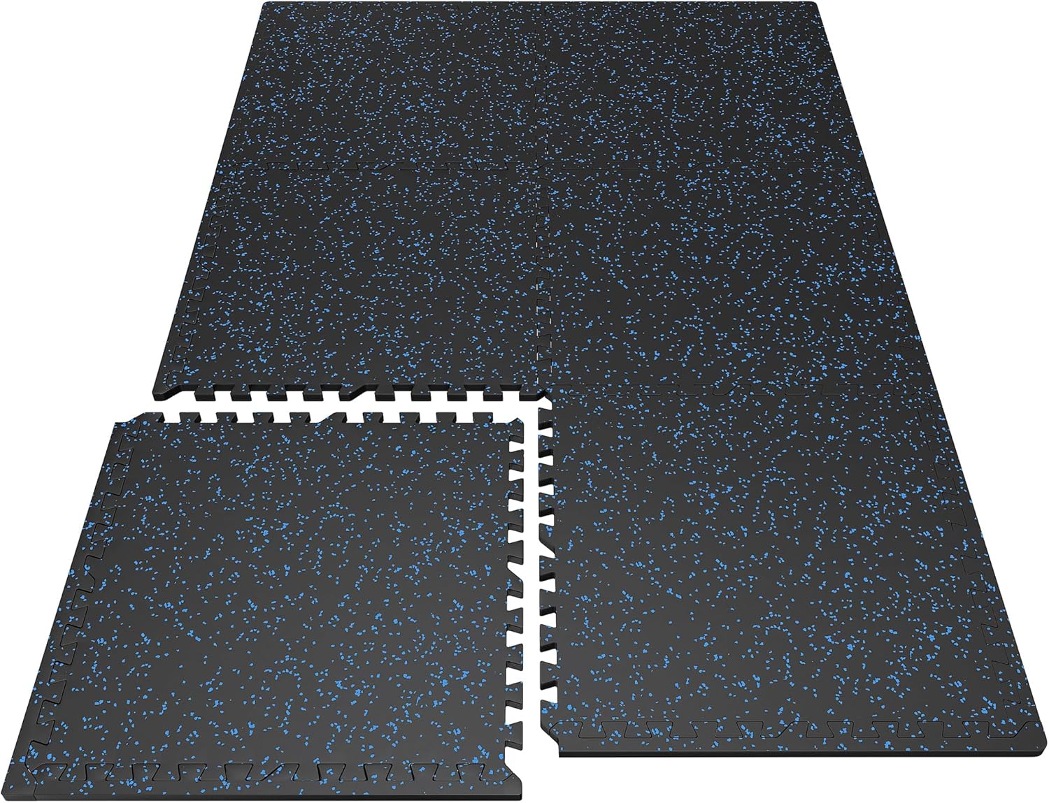 PRAISUN 0.6" Thicker Gym Mat, 6 Tiles 24 Sq Ft Workout Mats, Interlocking Foam Tiles with Rubber Top, High Density EVA Foam, Exercise Mat, Gym Flooring for Home Gym, Garage, 24 x 24in, Black/Blue