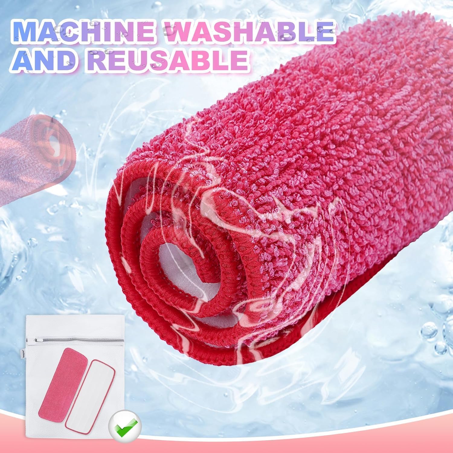 Replacement Microfiber Mop Pads Reusable Compatible with Reveal Spray Mop with Washable Pads, 16.5" Reusable Wet & Dry Mop Replacement Pads Fit for Any Microfiber Reveal Flat Mops(6 Pack)