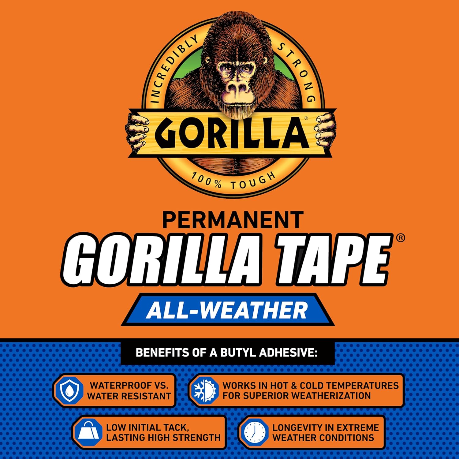 Gorilla All Weather Duct Tape, Black, 1.88" x 25 yd | UV Resistant | Waterproof | For Outdoor Repairs | 2-Pack, Pack of 6