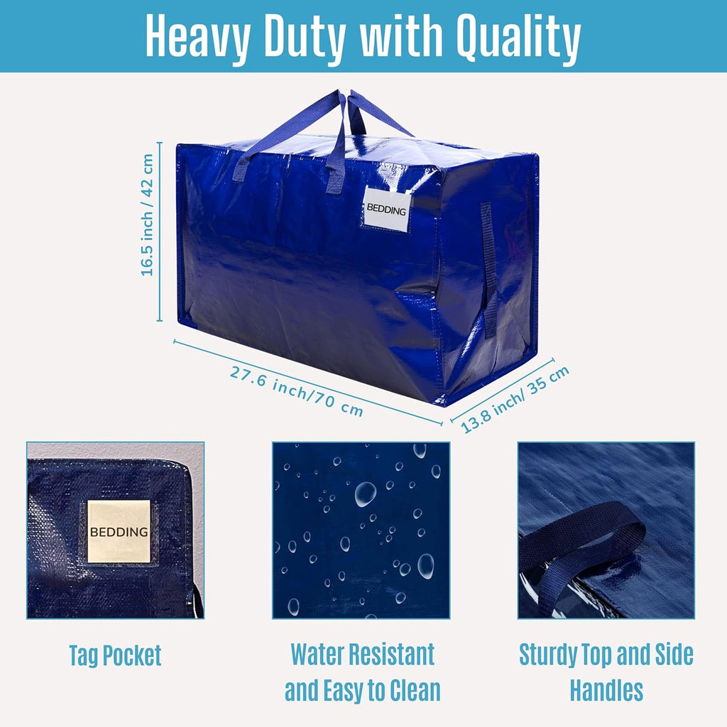 VENO 10 Pack Moving and Storage Bags, Heavy Duty, Alternative to Moving Boxes, Large Packing Totes Supplies for College Dorm Room with Zipper for Clothes, Wide Open Design (Blue, 10 Pack)