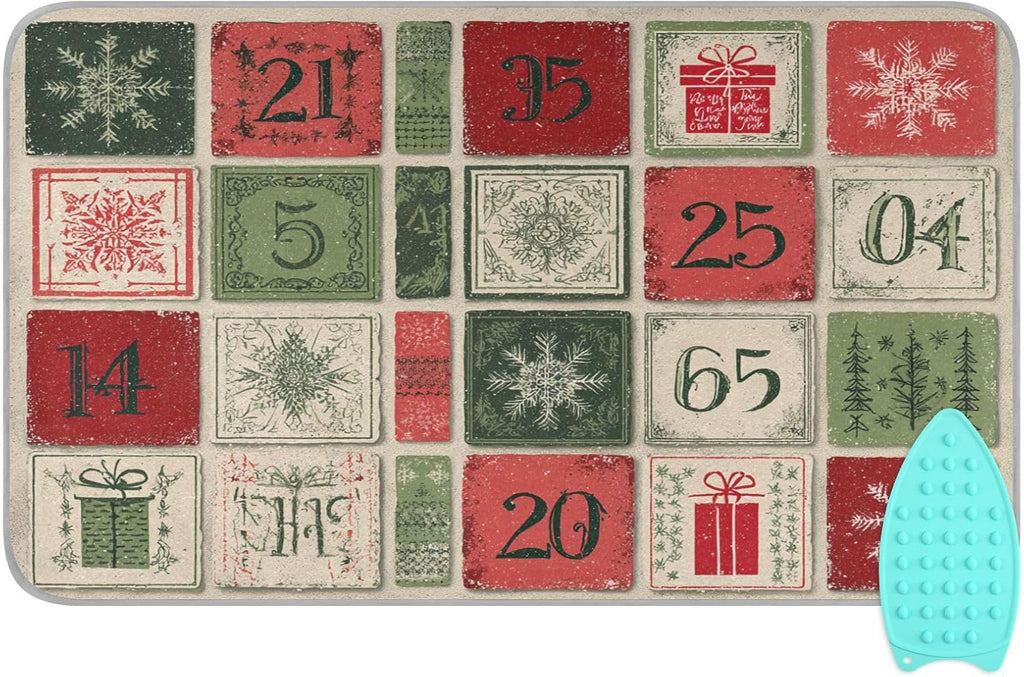 Ironing Mat Portable Ironing Pad Ironing Blanket for Table Top Heat Resistance Double-Side Using Travel Large 47.2 x 27.6 Inch Foldable Lightweight Christmas Snowflake Calendar Beige