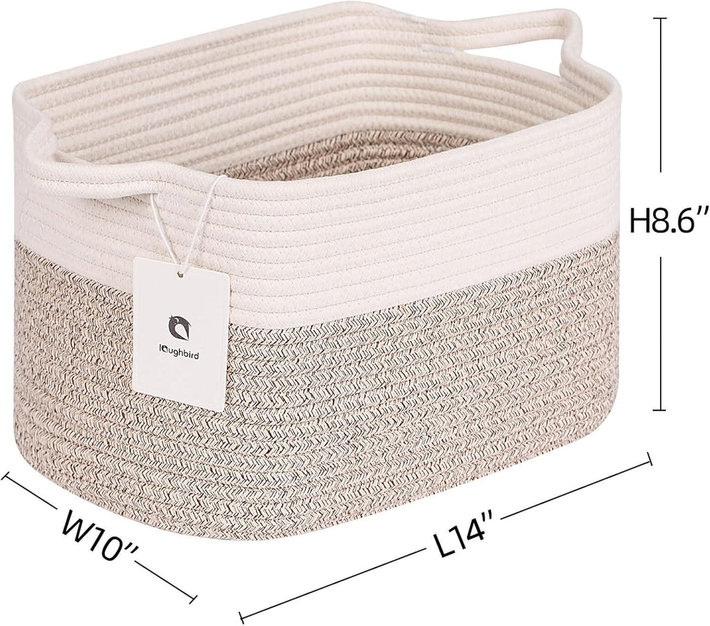 Medium and Large Woven Basket//With Handle, Used for Toys and Fabric Storage Basket used for Storing xl Storage Box, Decorative Storage Box Room 2pack (14L*10W*8.6H White Brown, 14Lx10Wx8.6H)