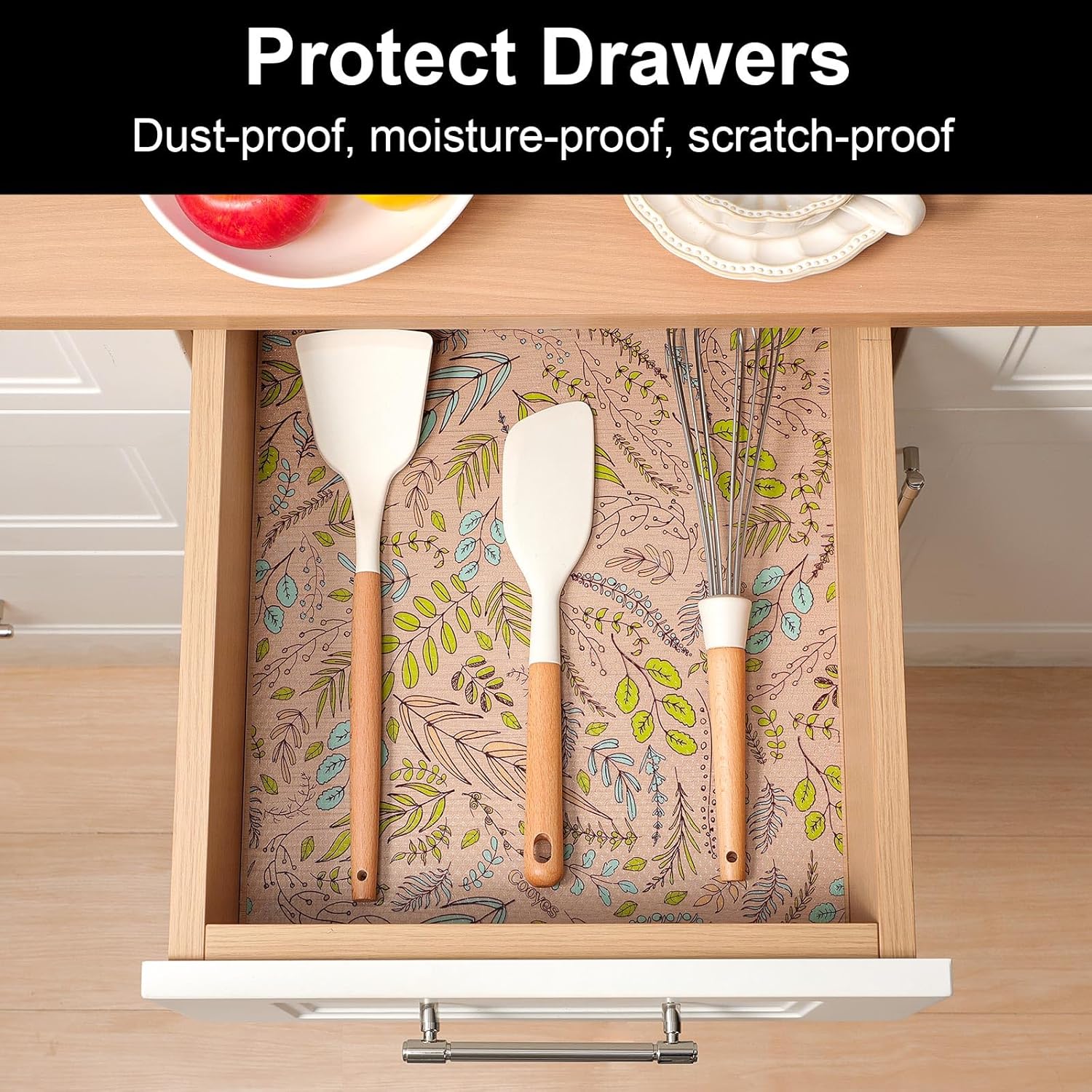 Cooyes Shelf Liners for Kitchen Cabinets, Refrigerator Liners Waterproof & Oil-Proof Kitchen Cupboard Liner Drawer Mats EVA Material Non Adhesive Fridge Liner for Shelves