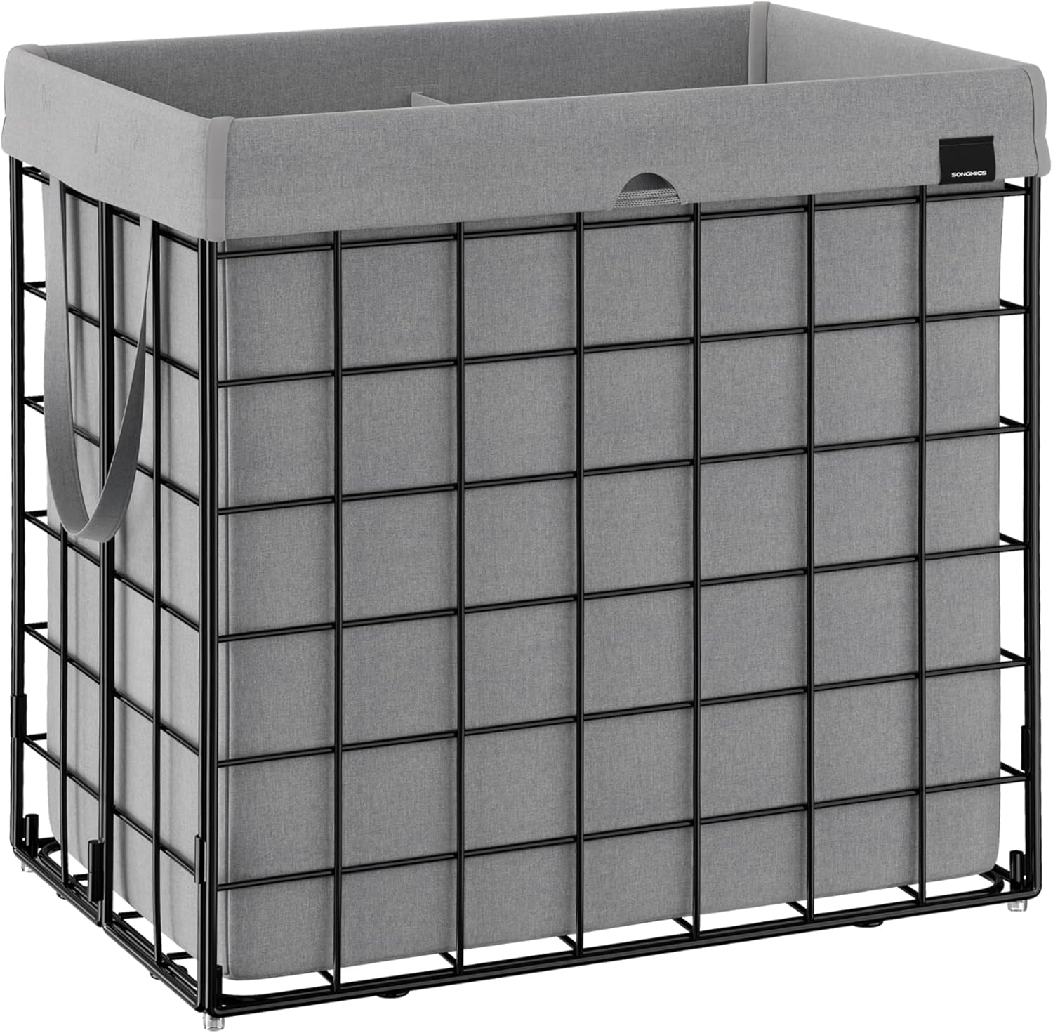 SONGMICS Laundry Hamper, 34.3 Gal. (130L) Laundry Basket, Collapsible Clothes Hamper, Removable and Washable Liner, Metal Wire Frame, for Bedroom Bathroom, Black and Gray ULCB113G01