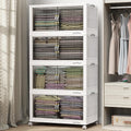 BROVIEW 480Qt Stackable Storage Bins with Lid, Extra Large Closet Organizer Collapsible Drawer Boxes with Wheels, Folding Plastic Cabinet Containers for Home Kitchen Room Organization, 4Pack White