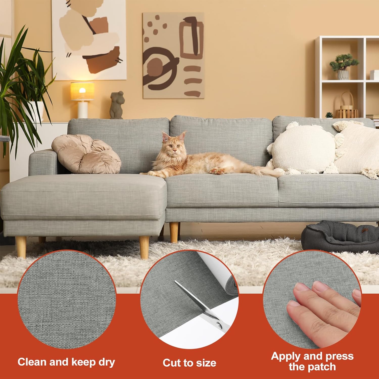 PATIKIL 70x6.2 Inch Linen Repair Tape, Repair Fabric Patch Self Adhesive Couch Patch Line Repair Patch for Furniture Sofa Car Seats Office Chairs, Dove Gray