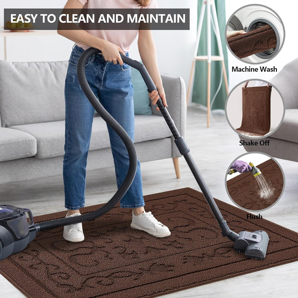 FONEYI Indoor Doormat, Front Back Door Mat 32"x40" Washable, Rubber Backing Non Slip Door Mats, Low-Profile Absorbent Entrance Doormats Inside Floor Mats for Entryway, Resist Dirt Entry Rugs, Coffee