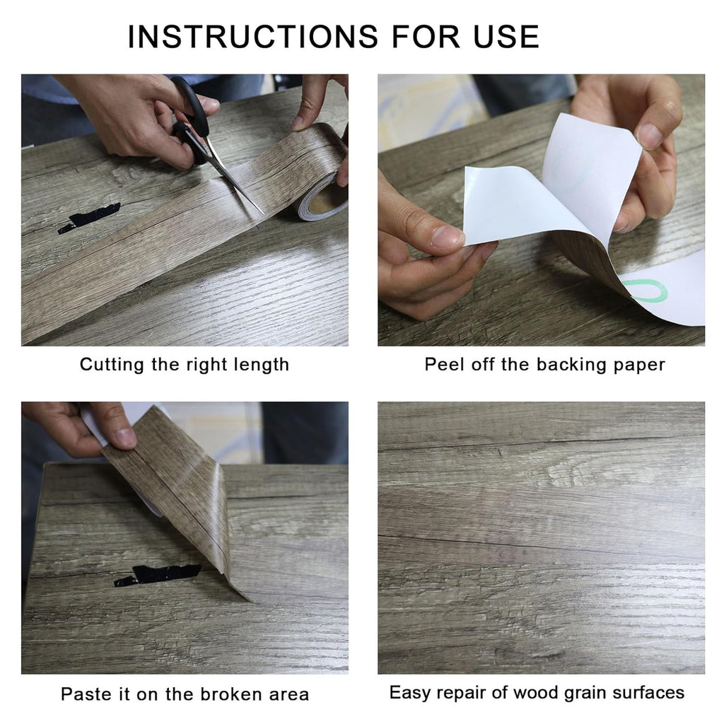 BOMEI PACK Wood Grain Repair Tape,Self Adhesive Repair Patch for Furniture, Floors, Cabinets, Windows, Doors, RV, Home Decor and DIY Projects (2, Grey Coffee)