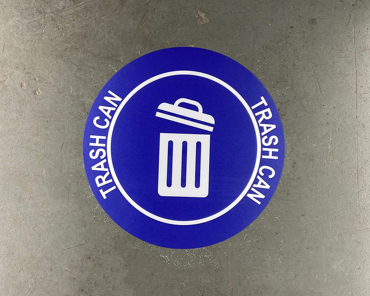 "Trash Can" Durable Laminated Vinyl Floor Sign- Sign by Graphical Warehouse- 5S Safety and Security Signage, Visual Communication Tool (16", Blue/White)