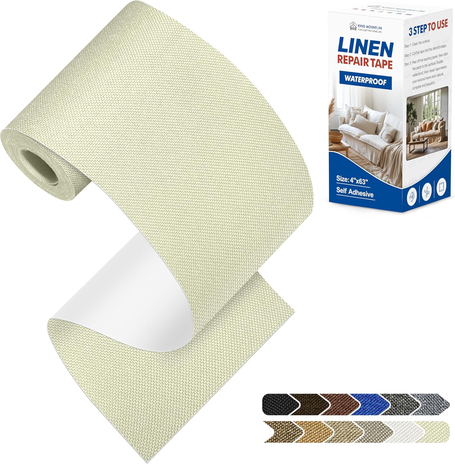 KING MOUNTAIN Linen Repair Patches, Self-Adhesive Fabric Patches, 4 X 63 inch Extra Size, Multi Color, Can be Used for Sofa Repair and Linen Clothes Repair (Beige2.0)