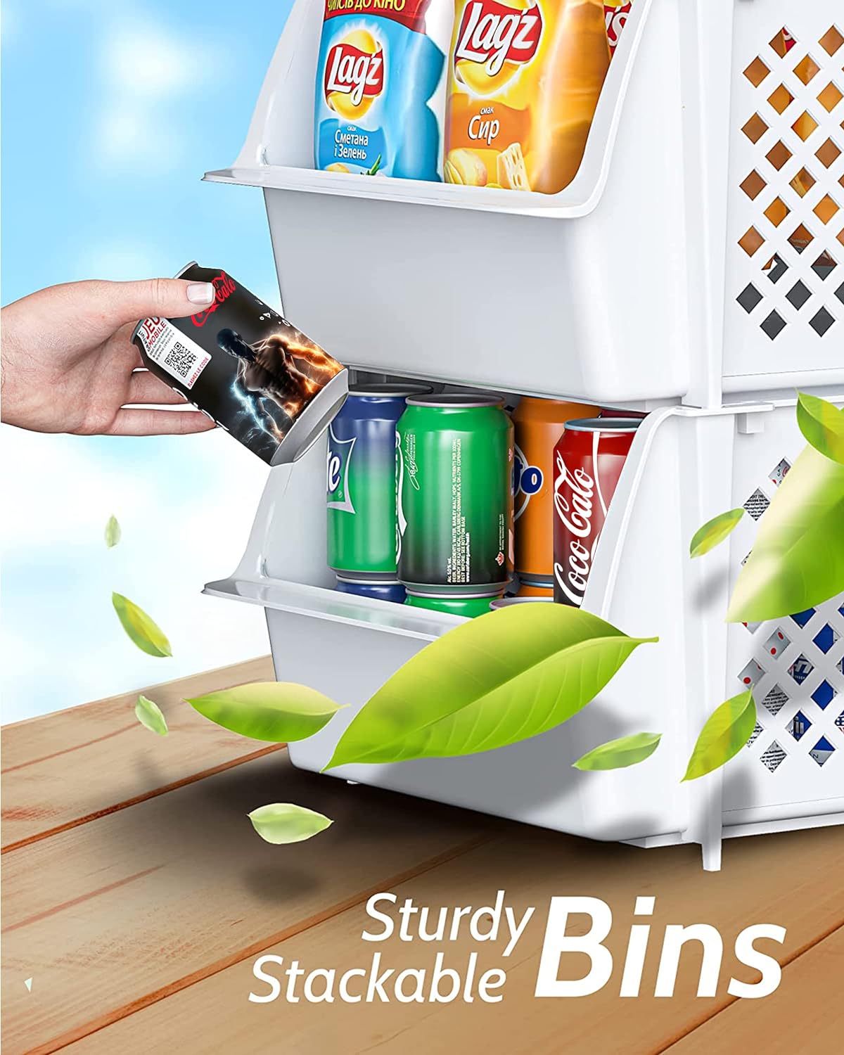 TidyFriend Plastic Stackable Bins for Pantry, 24 Pack Large Stacking Bins Open Front Kitchen, and Bathroom Organization, Open Front Design (White)