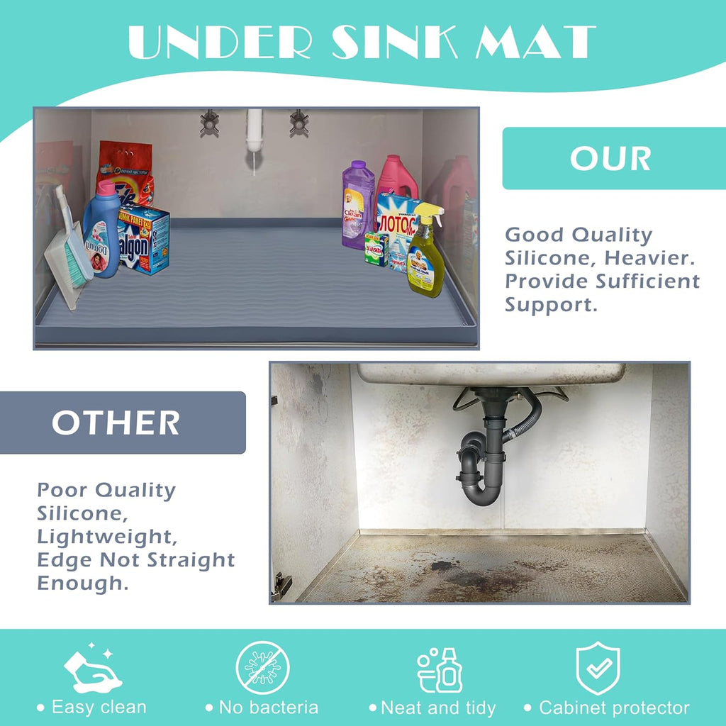 URMONA Waterproof Silicone Under Sink Mat 25'' x 22'' Shelf Liner for Kitchen and Bathroom, Cabinet and Counter Protector, Storage and Organizers, Litter Mat, Pet Cat Puppy Essentials(Beige)