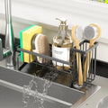 Sponge Holder & Sink Caddy Organizer - Rustproof Kitchen Sink Organizer with High Brush Holder - Kitchen Essentials Countertop Storage for Sponges, Scrubbers (Space Grey)