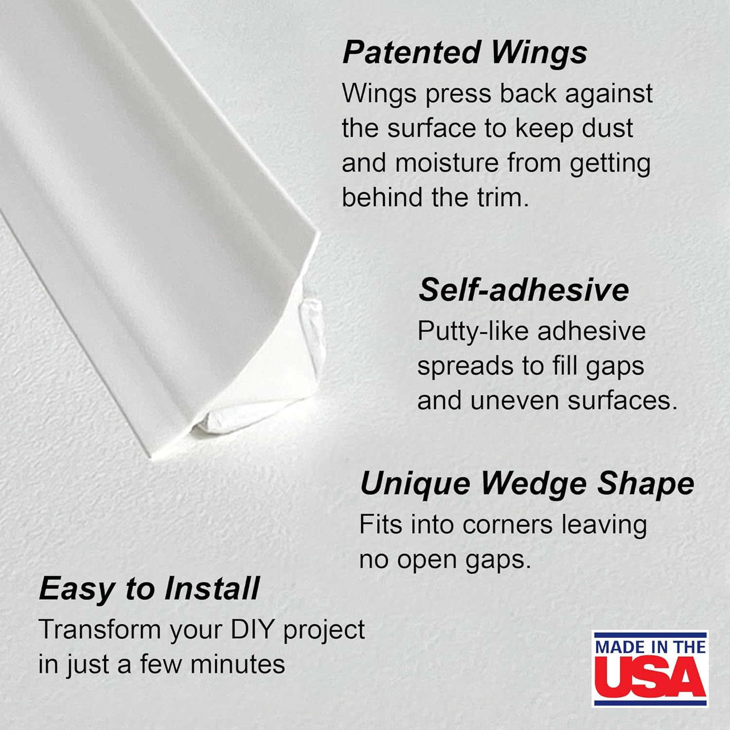 InstaTrim White New & Improved Caulk Trim, 3/4" by 10 ft, Flexible, Waterproof for Bathroom, Floors, and Walls | Easy Installation | No Mess, Stain Resistant, Made in The USA