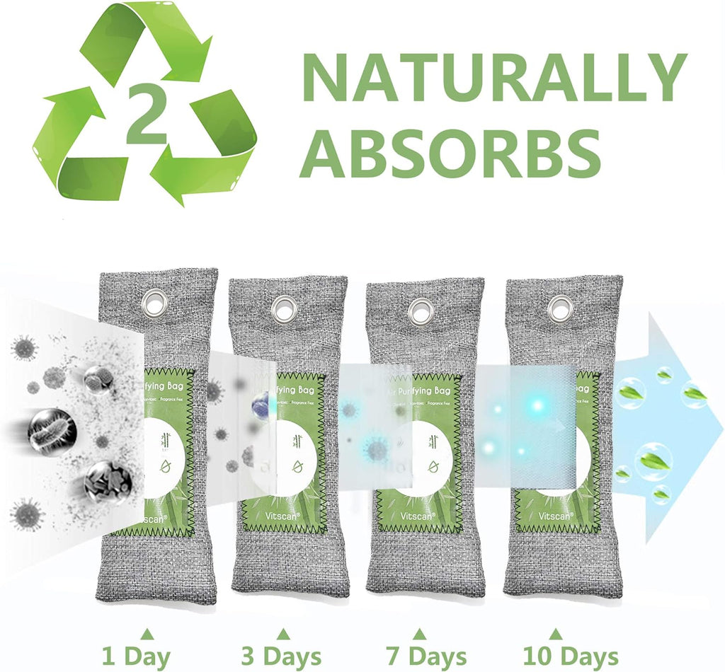 12 Pack Bamboo Air Purifying Bag, Activated Charcoal Bags Odor Absorber, Moisture Absorber, Natural Car Air Freshener, Shoe Deodorizer, Odor Eliminators For Home, Pet, Closet (6x50g, 6x150g)