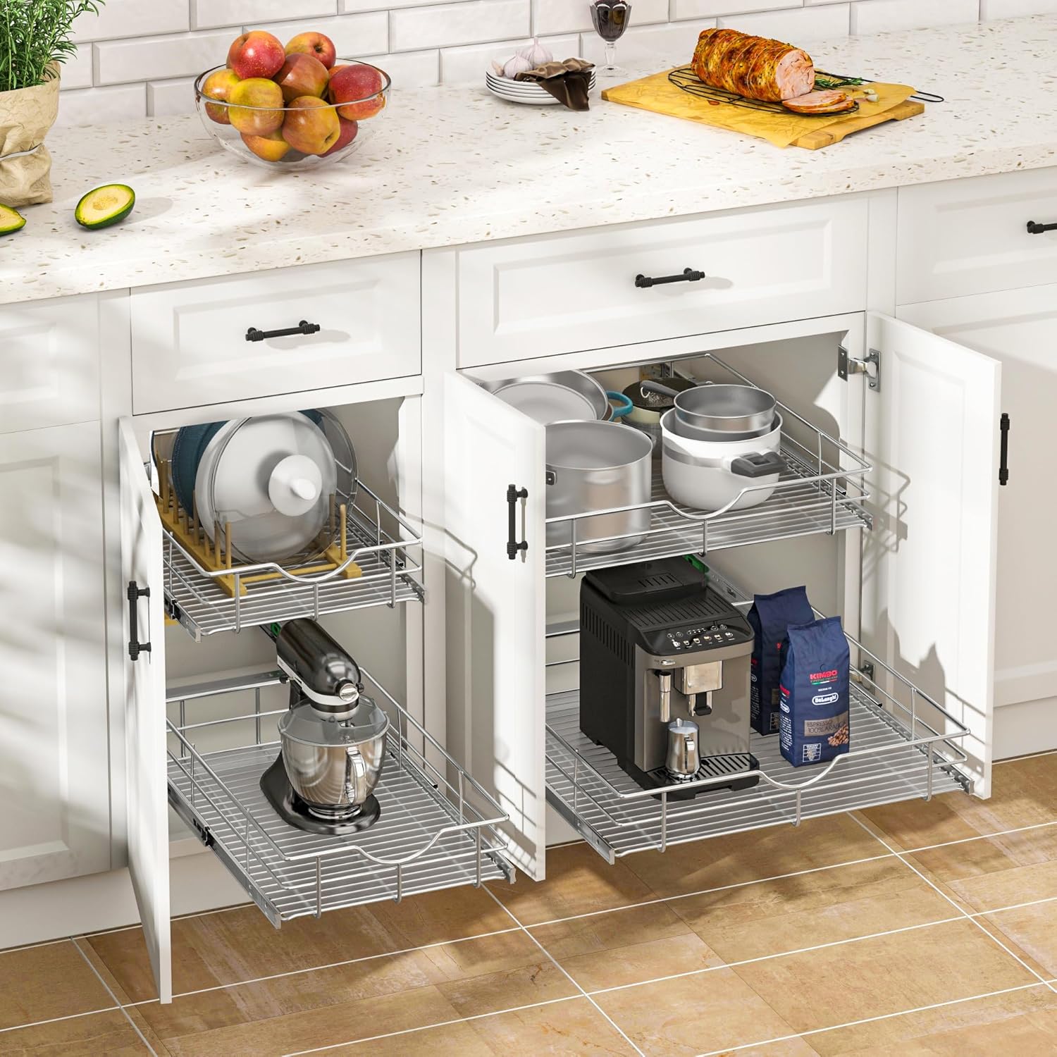 WelFurGeer Soft Close Slide Out Cabinet Shelf, 11" W x 22" D Pull Out Drawers for Kitchen Cabinets, Kitchen Shelf Organizer, Cupboard Organizers and Storage, Under Cabinet Pull Out Shelves