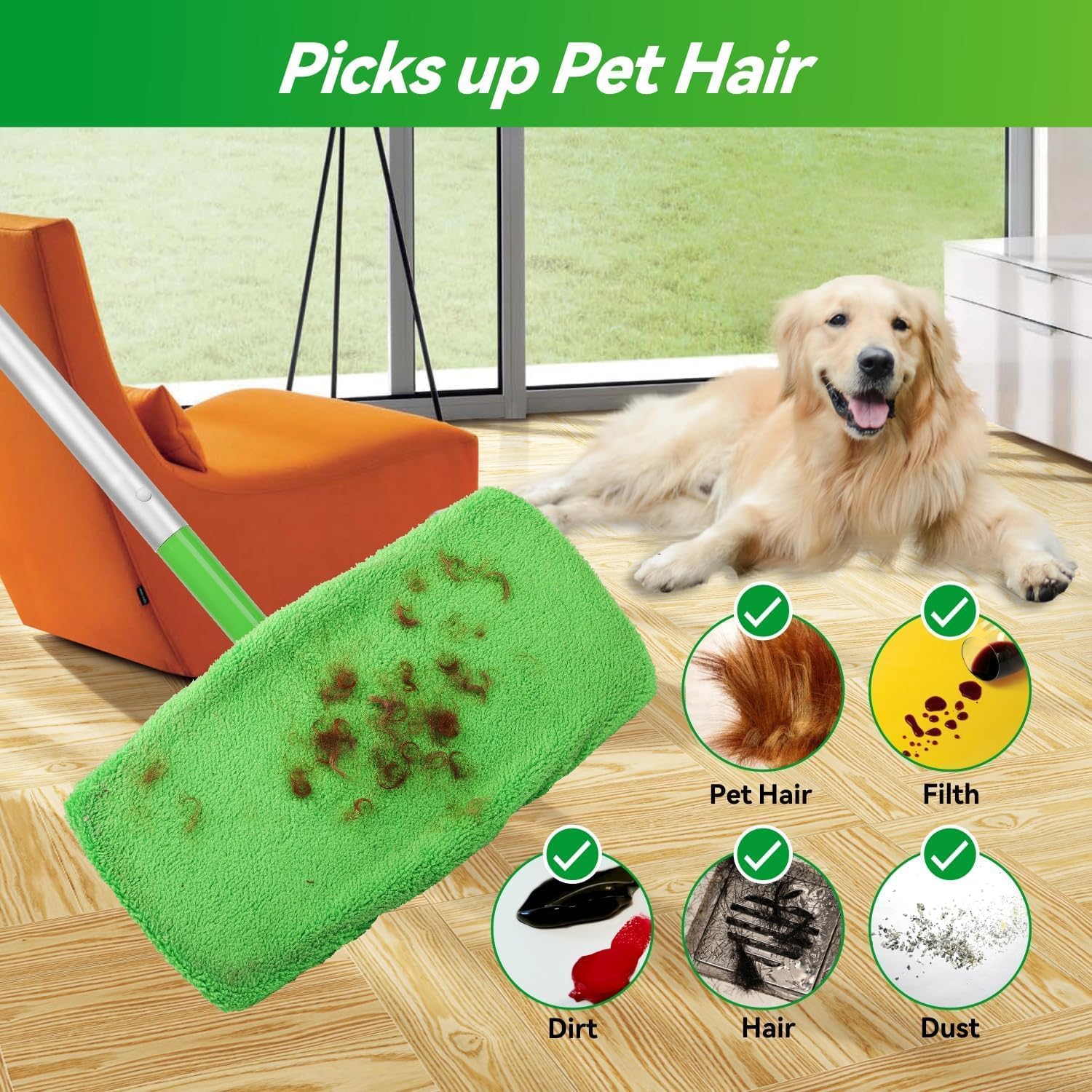 Reusable Microfiber Mop Pads Washable Wet Pads Compatible with Swiffer Sweeper Refills Pads for Wet & Dry Sweeping Cloths Mop Head Replacement for Household Cleaning (4PCS)