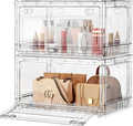 BROVIEW Clear Stackable Storage Bins Drawers, Open Front Large Plastic Storage Bins with Lids, Foldable Closet Organizers and Storage for Wardrobe Cabinets, Pantry, Makeup,2 Pack