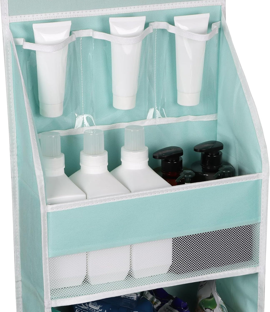 Univivi 5-Shelf Fabric Door Storage Over Door Hanging Organizer with 4 Large Pockets and 3 Small PVC Pockets Nursery Closet Cabinet Wall Mount Hanging Storage Organizers for Baby Nursery (Blue)
