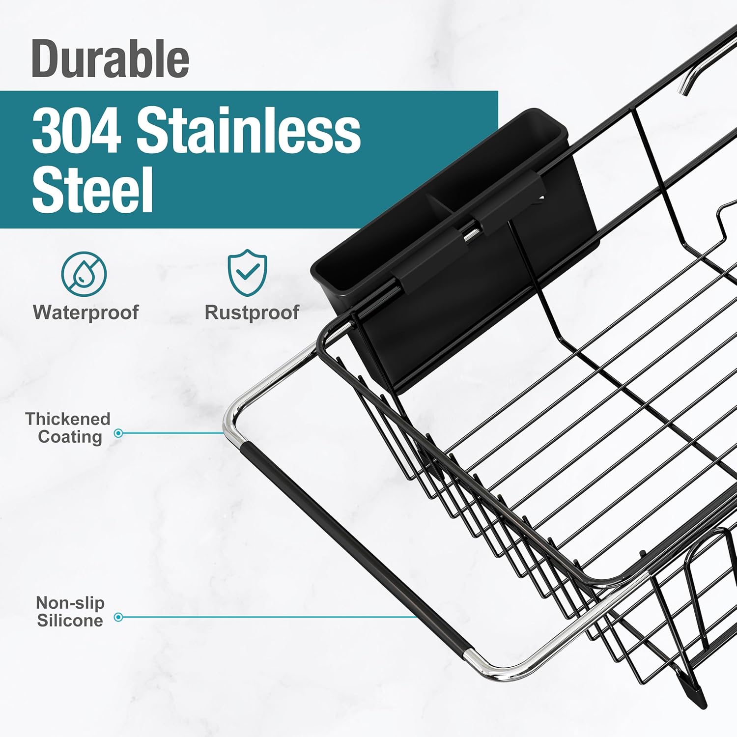 JASIWAY Dish Drying Rack in Sink, Over The Sink Colander Strainer Basket, Stainless Steel Strainer Basket with Expandable Rubber Grip Handles for Vegetables, Fruits, Home Kitchen Essentials, Black