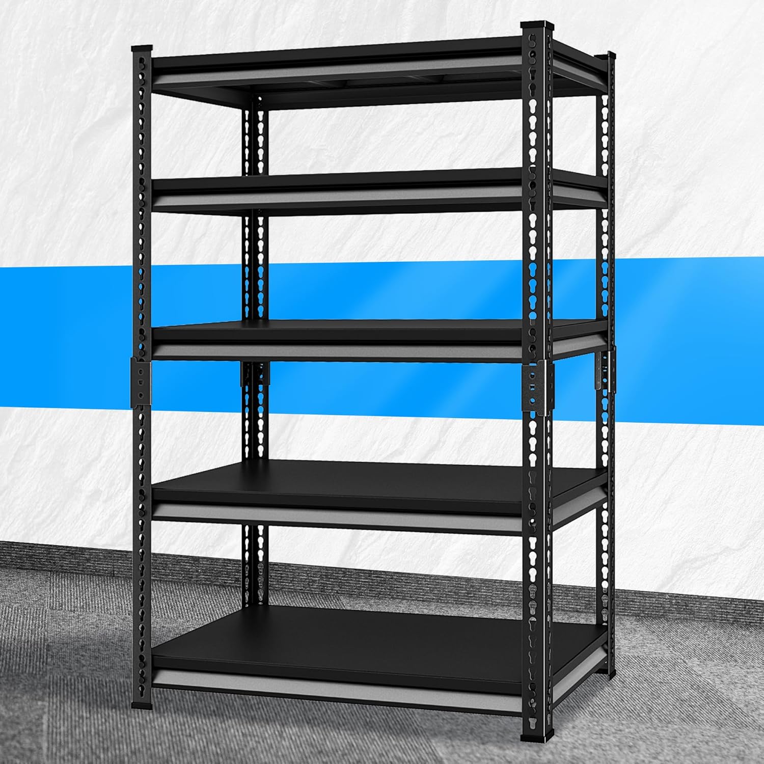 Adjustable Garage Storage Shelves, 40''W Garage Shelving Heavy Duty Loads 2200LBS, Metal Industrial Utility Shelf for Warehouse, Kitchen, Laundry Room,40" W x 18" D x 78" H,Black
