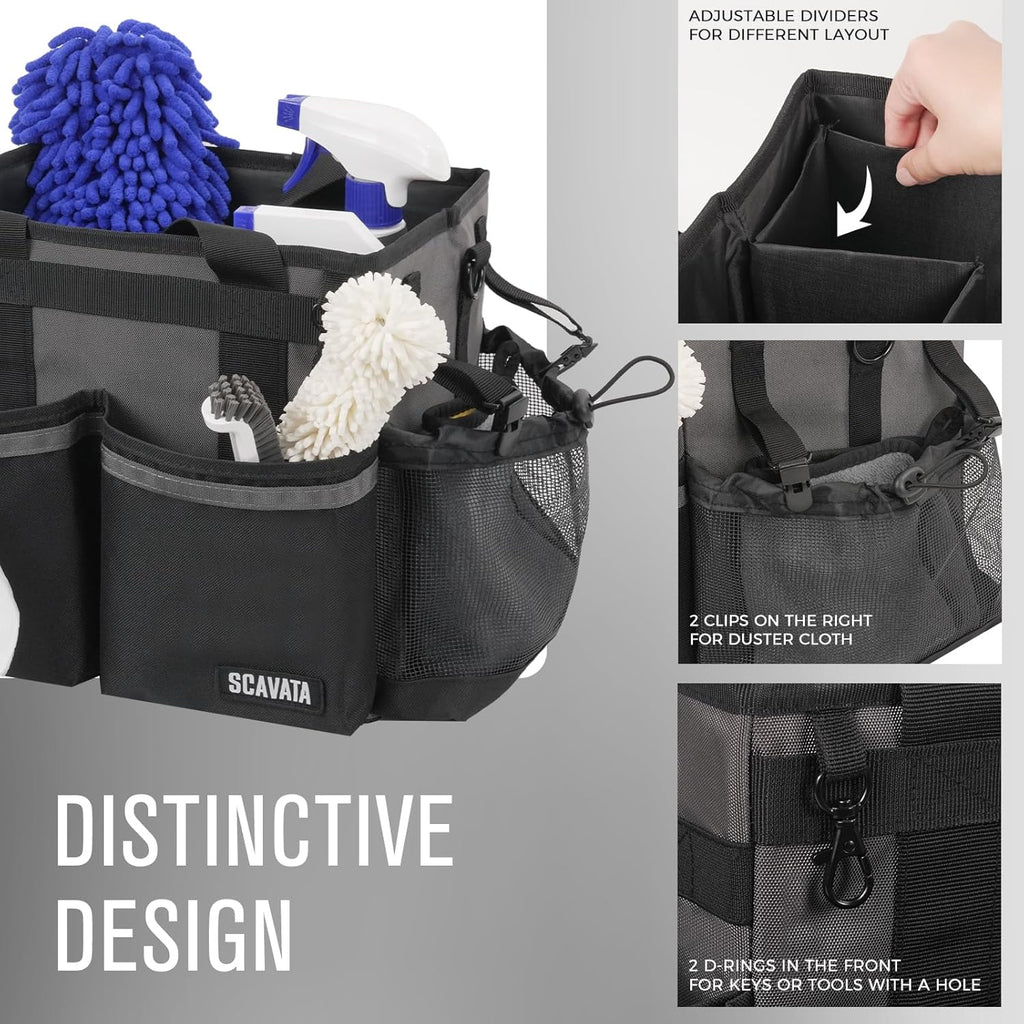 Compact Wearable Cleaning Caddy, Small Cleaning Caddy Supplies Organizer with Handle & Shoulder Straps for Housekeepers, Under Sink & Car Cleaning Tool Organizers Bag (DarkGrey)