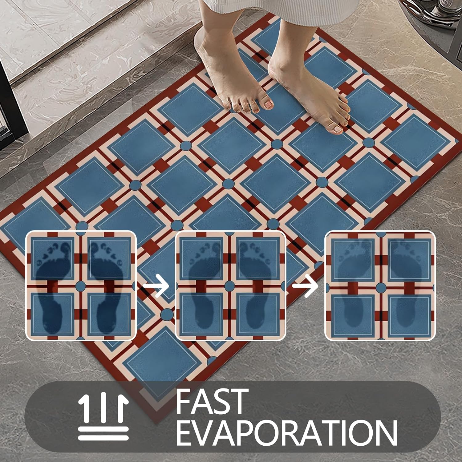 Ultra Thin Door Mat Indoor Entrance, 1/10 in Thin Door Mats for Inside Entry, Non-Slip Rubber Backing Washable Doormat, Fade Resistant, Absorbent, Low Profile Dirt Trapper, 30"X17",Navy blue Checkered