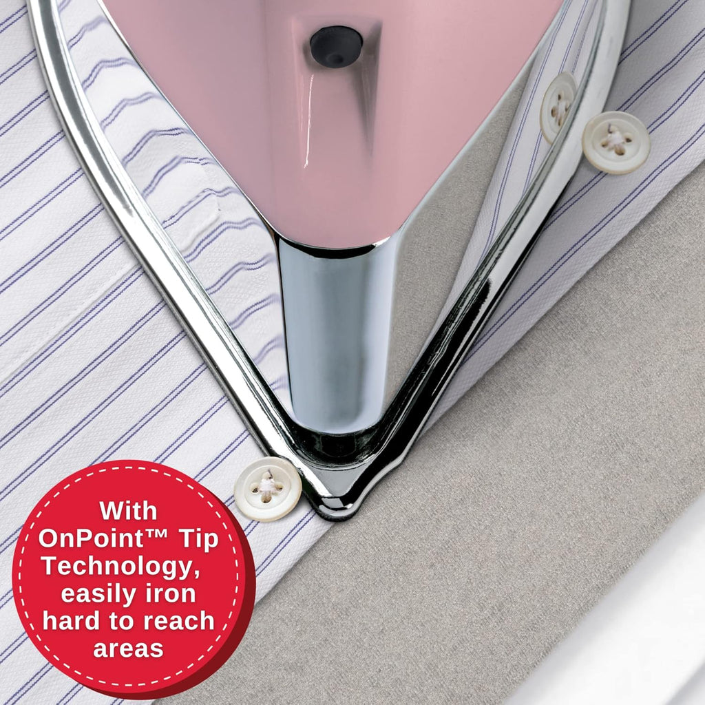 SINGER SteamCraft Steam Iron (1700W) | Steamer with Stainless Steel Plate, OnPoint Precision Tip for Hard-to-Reach Areas, Vertical Steam, Auto Shutoff & 300ml Tank Capacity – Pink