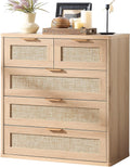 LEYAOYAO Rattan Dresser for Bedroom, 33.5" Tall Chest of Drawers, Modern 5 Drawers Boho Dressers with Storage, Light Oak Dresser Wooden Closet Organizer for Living Room, Hallway, Natural Wood