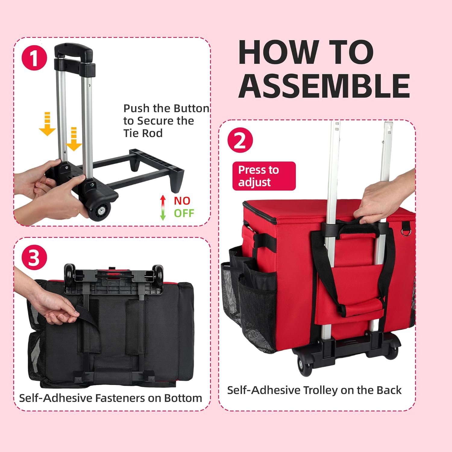 Rolling Cleaning Caddy Bag with Wheels, Large Cleaning Cart Detachable Trolley, Cleaning Bags for Housekeepers With Shoulder Strap & Multi Pockets for Cleaning Tools Storage (Red)