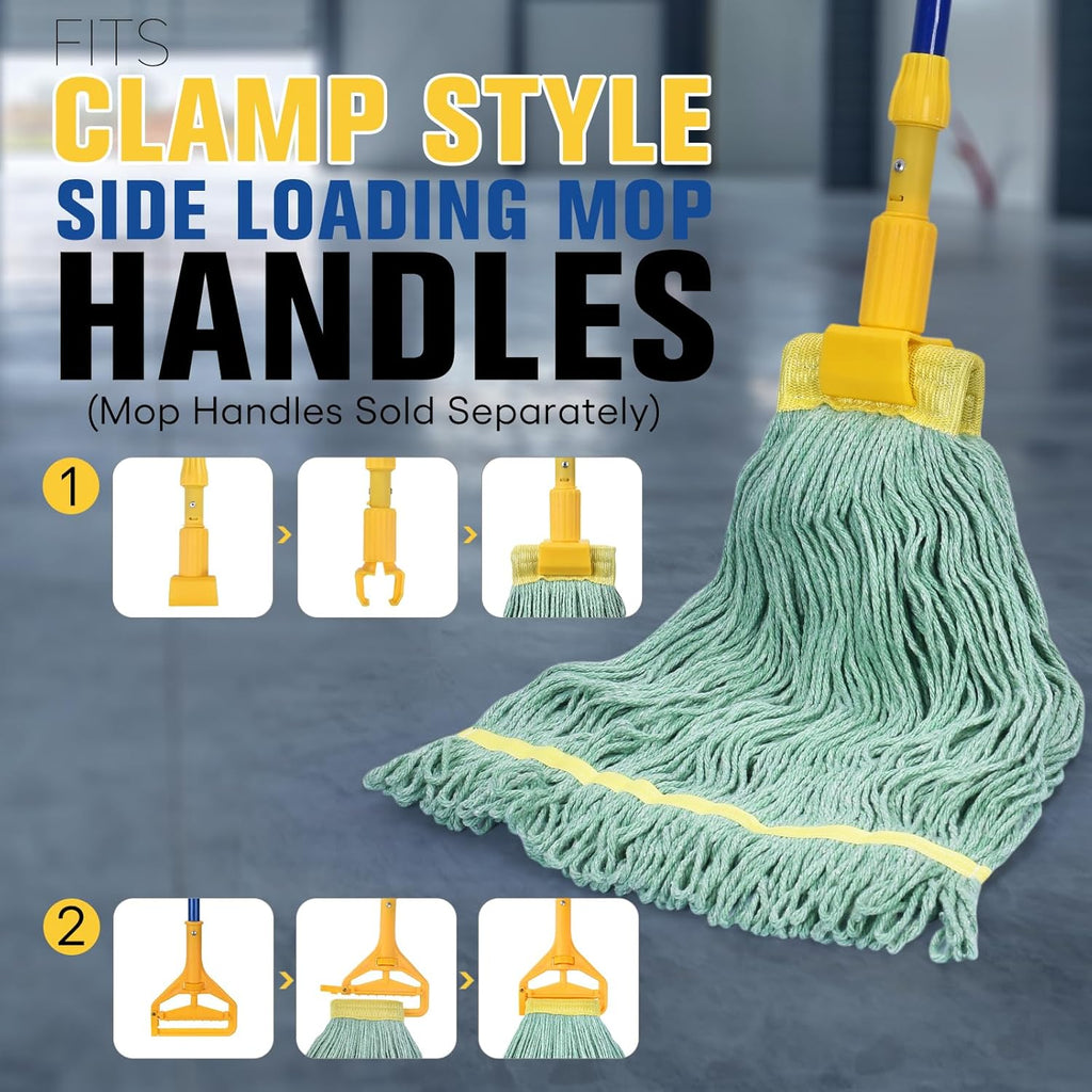 Matthew Cleaning Commercial Mop Head Replacement, 5 Inch Wide Headband, Looped End Cotton Blend String Wet Mops for Floor Cleaning, 18 oz Medium, 1-Pack Green