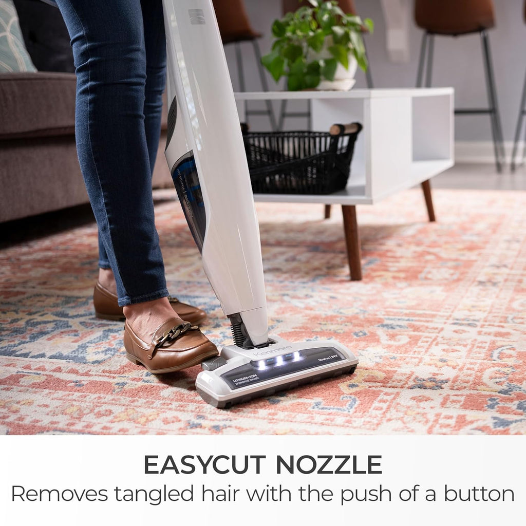 Kenmore DS1030 Cordless Stick Vacuum Lightweight Cleaner 2-Speed Power Suction LED Headlight 2-in-1 Handheld for Hardwood Floor, Carpet & Pet Hair, White