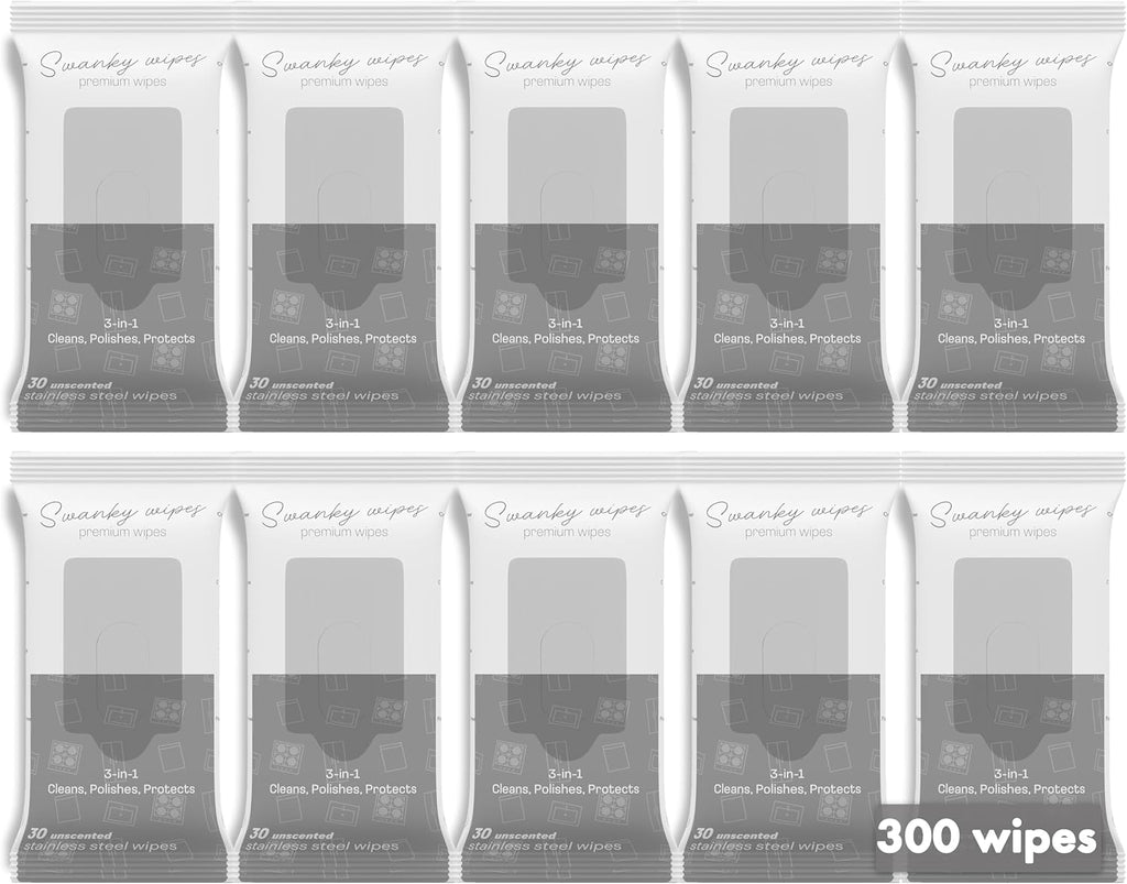 Swanky Stainless Steel Cleaner Wipes - Grime & Grease Remover Kitchen Cleaning Supplies - Clean & Shine, For Stove Top, Refrigerator, Sink, Oven, & Household Appliances - Soft Wipes, 300 Count