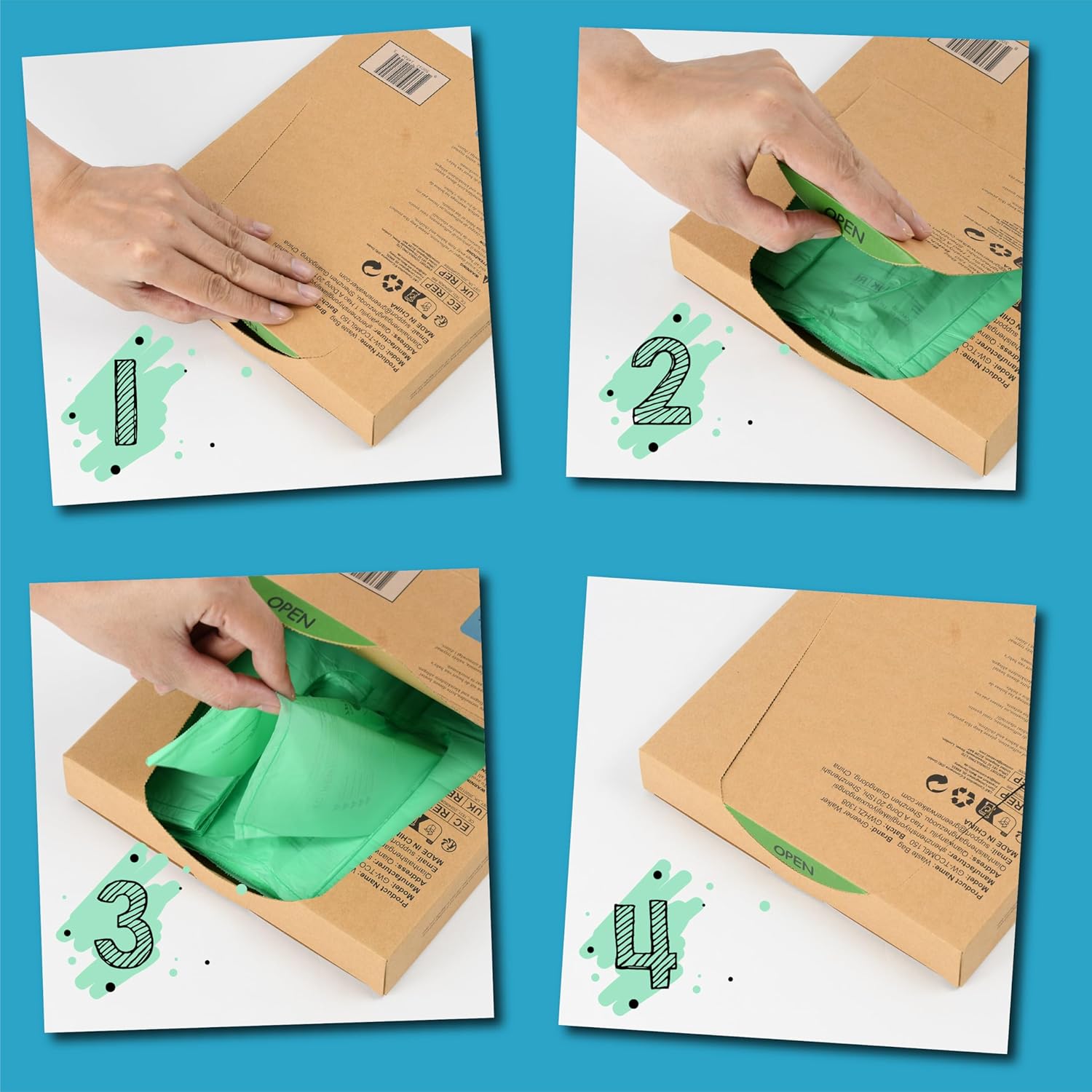 GREENER WALKER 100% Compostable Trash Bags with Tie Handles, 1.6 Gallon-150Bags, Food Scrap Kitchen Waste Bags with EN13432 Certified