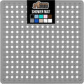 GORILLA GRIP Patented Square Shower Stall Mat, Small Bathtub Floor Mats for Stand Up Showers, Suction Cups and Drainage Holes, Machine Wash, Soft on Feet, Bathroom Accessories 21x21 Inch, Gray Opaque
