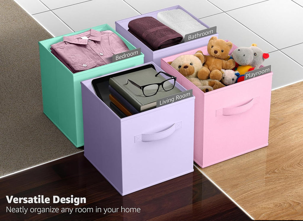 Sorbus Fabric Storage Cubes - 6 Foldable Storage Bins for Organizing Pantry, Cubbies, Toy Box - Clothes Storage & Closet Organizer - 13 Inch Collapsible Cube Baskets for Shelves with Handle