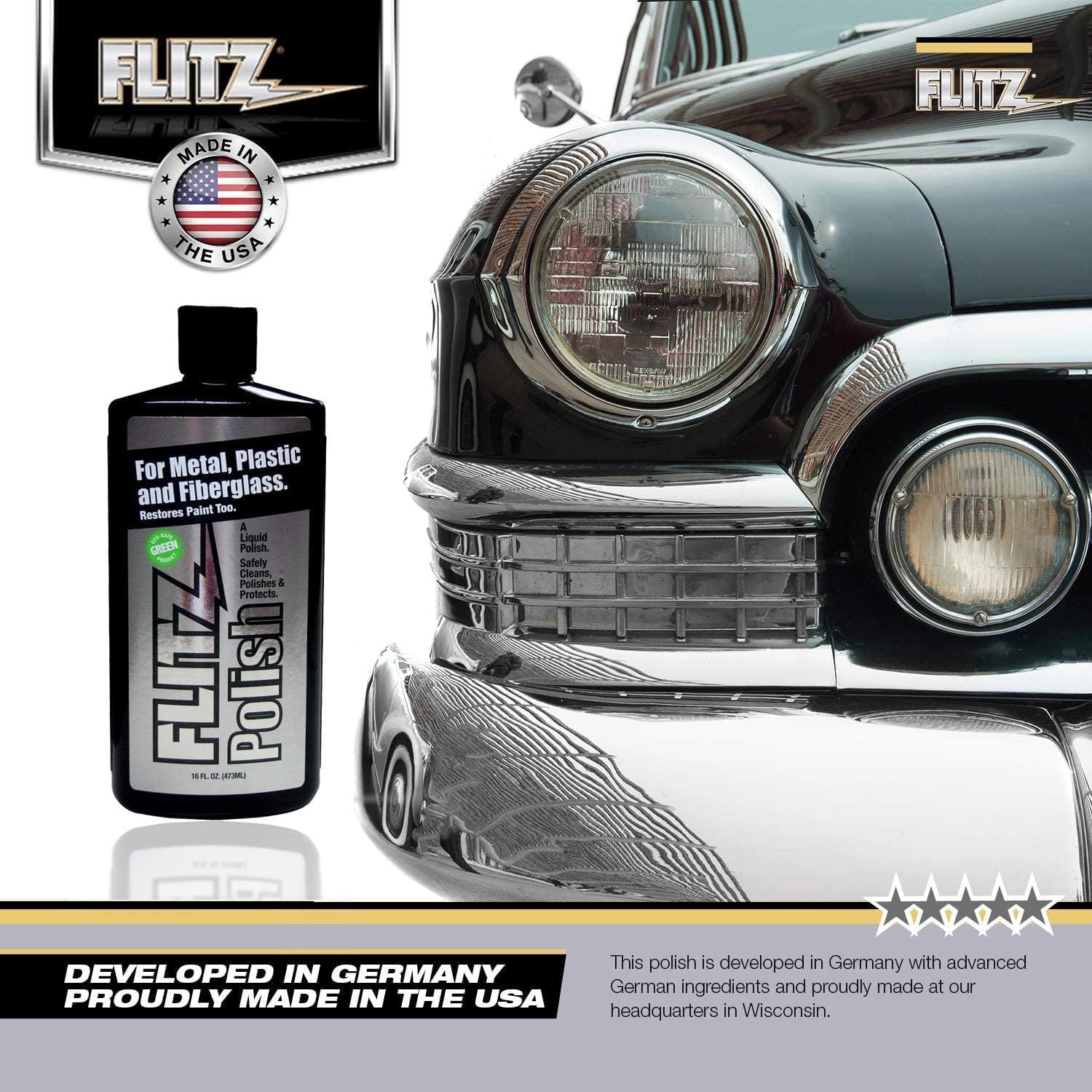 Flitz Multi Purpose Metal Polish Liquid - 3.4oz Bottle of USA-Made Tarnish Remover - For Aluminum, Chrome, Brass, Nickel, Silver - Non-Abrasive Metal Cleaner and Polish, Restorer (3 Pack)