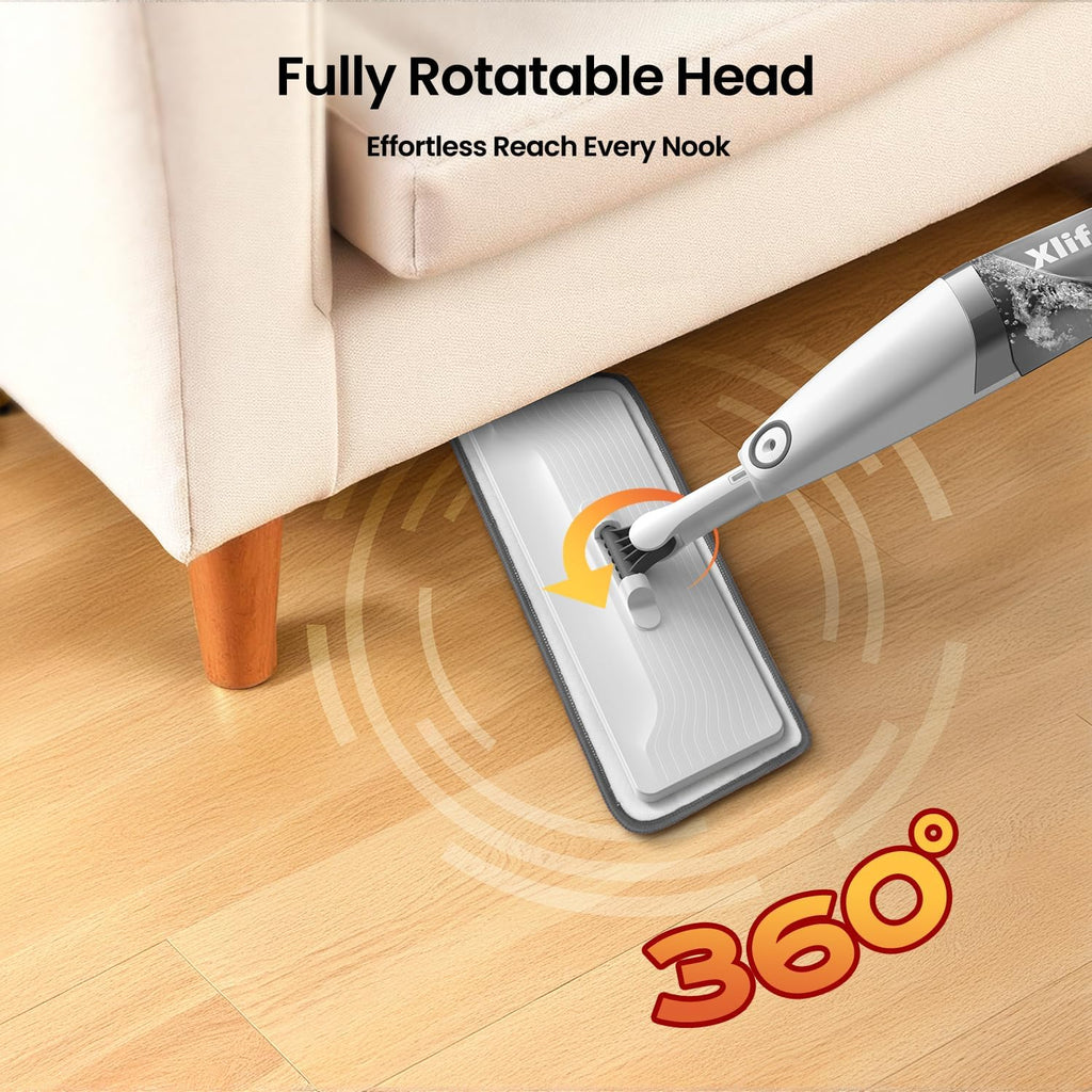 Spray Mops for Floor Cleaning, Xlife Microfiber Dust Mop with 3 Washable Pads Mop with Sprayer Wood Mops Commercial Home Use for Wood Hardwood Laminate Ceramic Tiles Floor-Gray (No Cleaner)