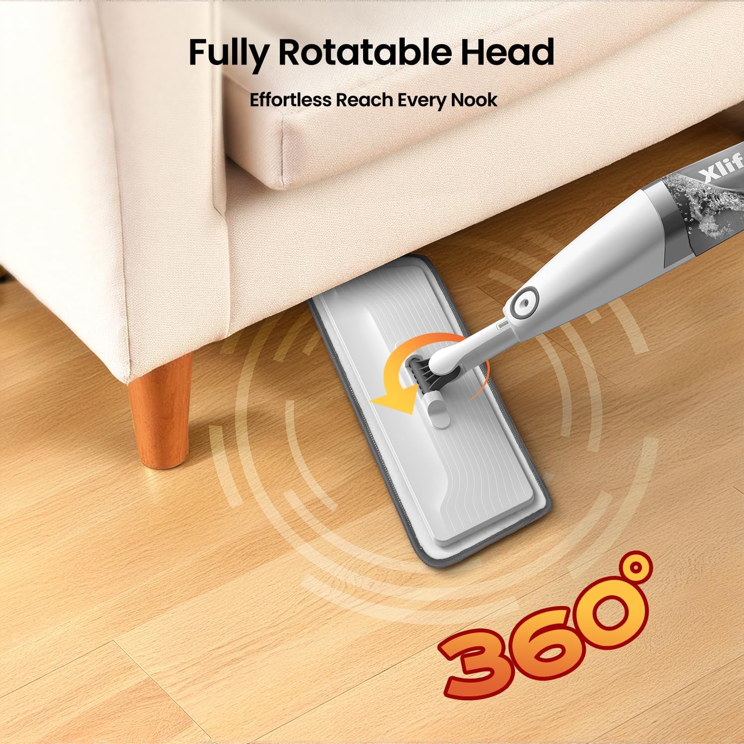 Spray Mops for Floor Cleaning, Xlife Microfiber Dust Mop with 3 Washable Pads Mop with Sprayer Wood Mops Commercial Home Use for Wood Hardwood Laminate Ceramic Tiles Floor-Gray (No Cleaner)