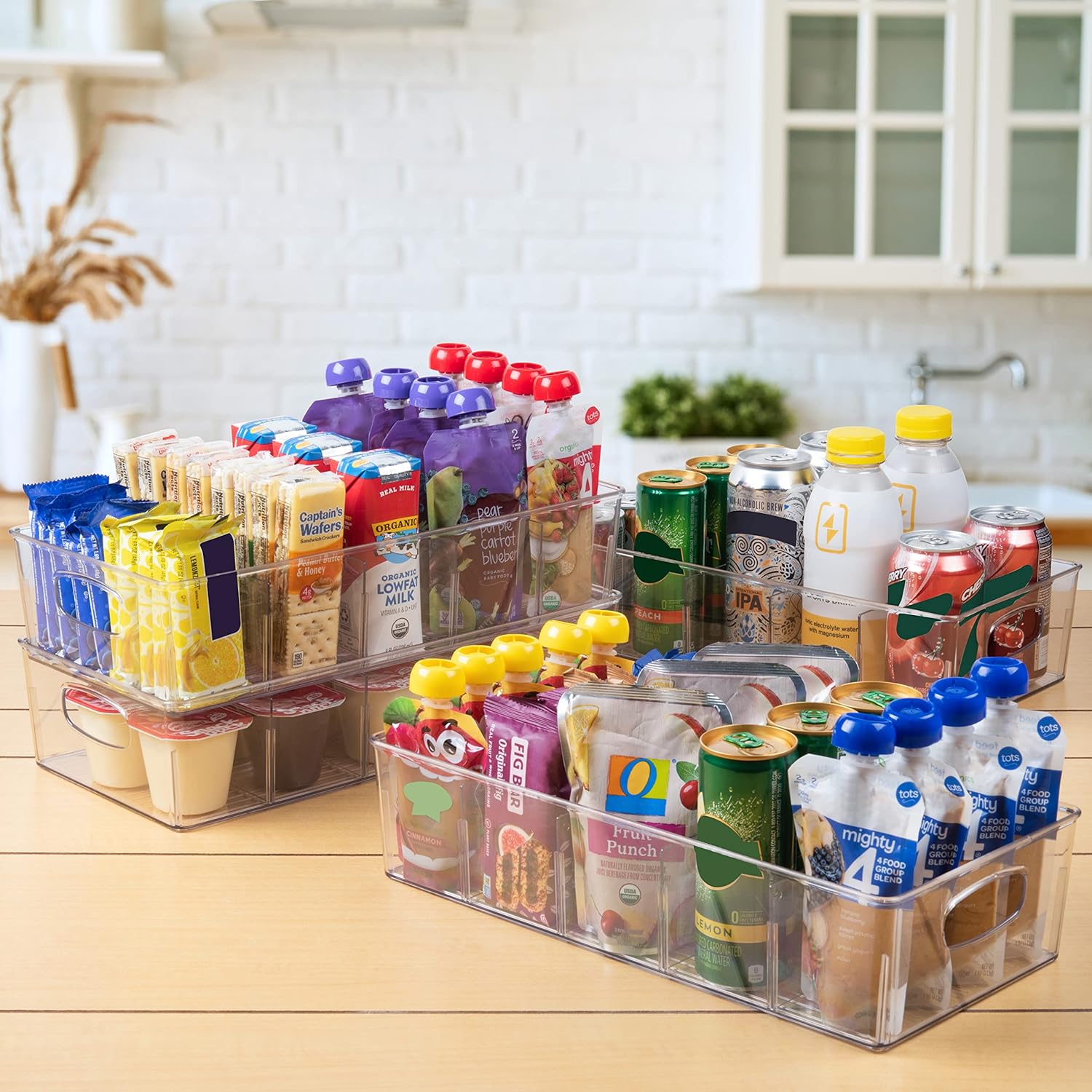 ClearSpace Plastic Pantry Organization and Storage Bins with Removable Dividers – Perfect Kitchen Organization or Kitchen Storage – Refrigerator Organizer Bins, Cabinet Organizers (4 Pack XL)