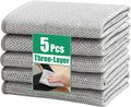 JOYMOOP Multipurpose Non-Scratch Silver Fiber Dishwashing Cloths, Reusable Cleaning Rags, Scrubbing Pads for Dishes, Glass, Stainless Steel - 5 Pack