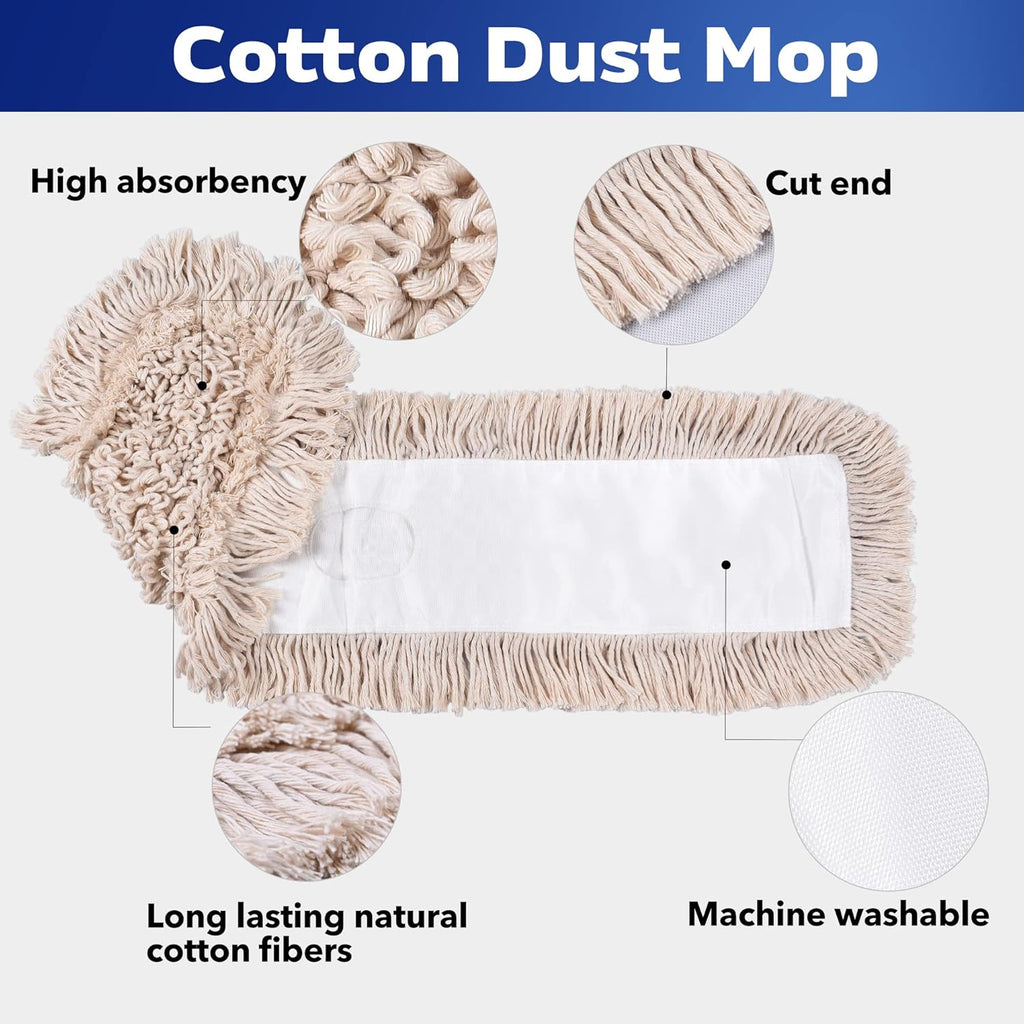 Matthew Cleaning 24'' Cotton Dust Mop Refill Washable Thick Tufted Replacement Heads for Residential & Commercial Use Fit All 24'' Dust Mop Frames, Hardwood, Laminate, Concrete Floors 3 Pack