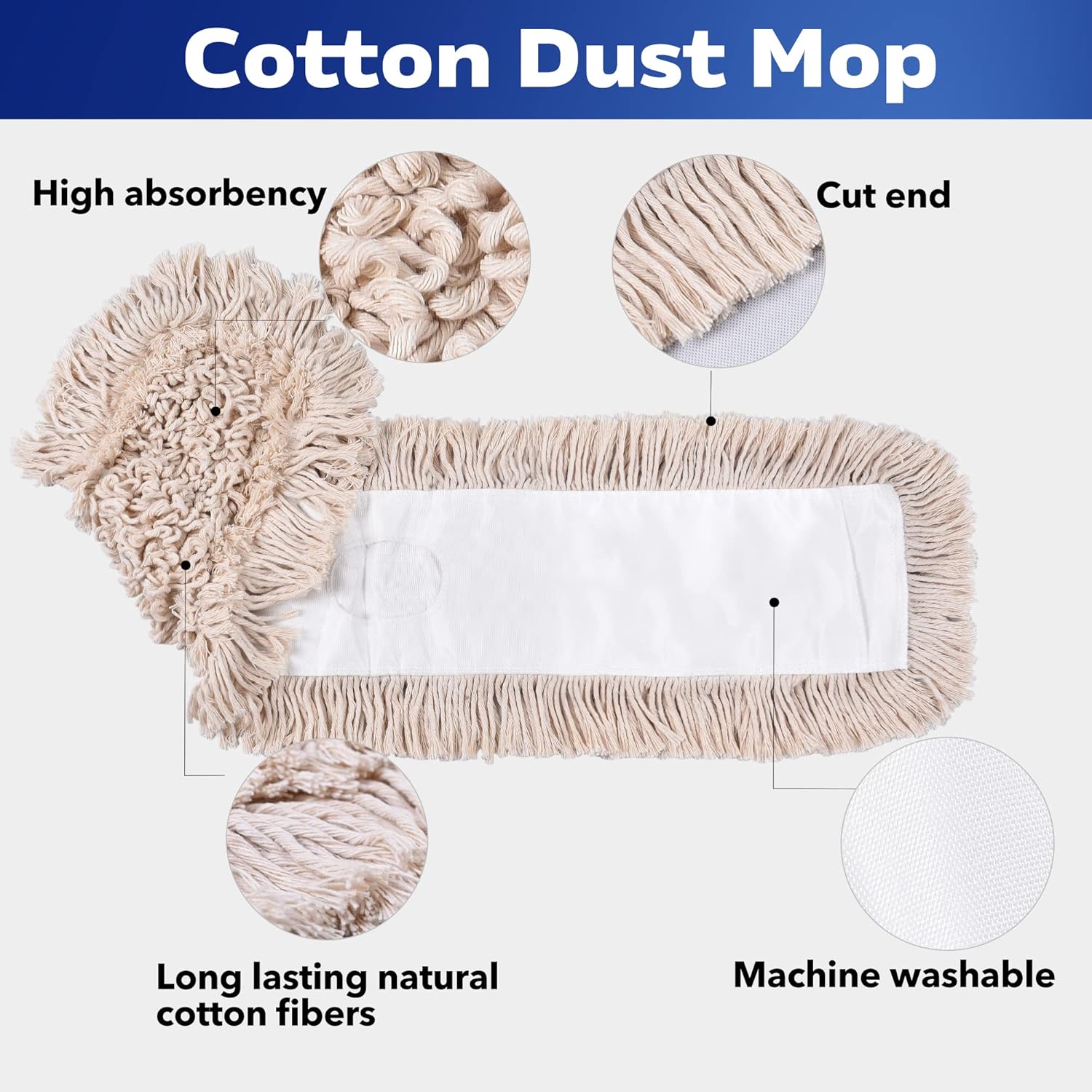Matthew Cleaning 24'' Cotton Dust Mop Refill Washable Thick Tufted Replacement Heads for Residential & Commercial Use Fit All 24'' Dust Mop Frames, Hardwood, Laminate, Concrete Floors 3 Pack