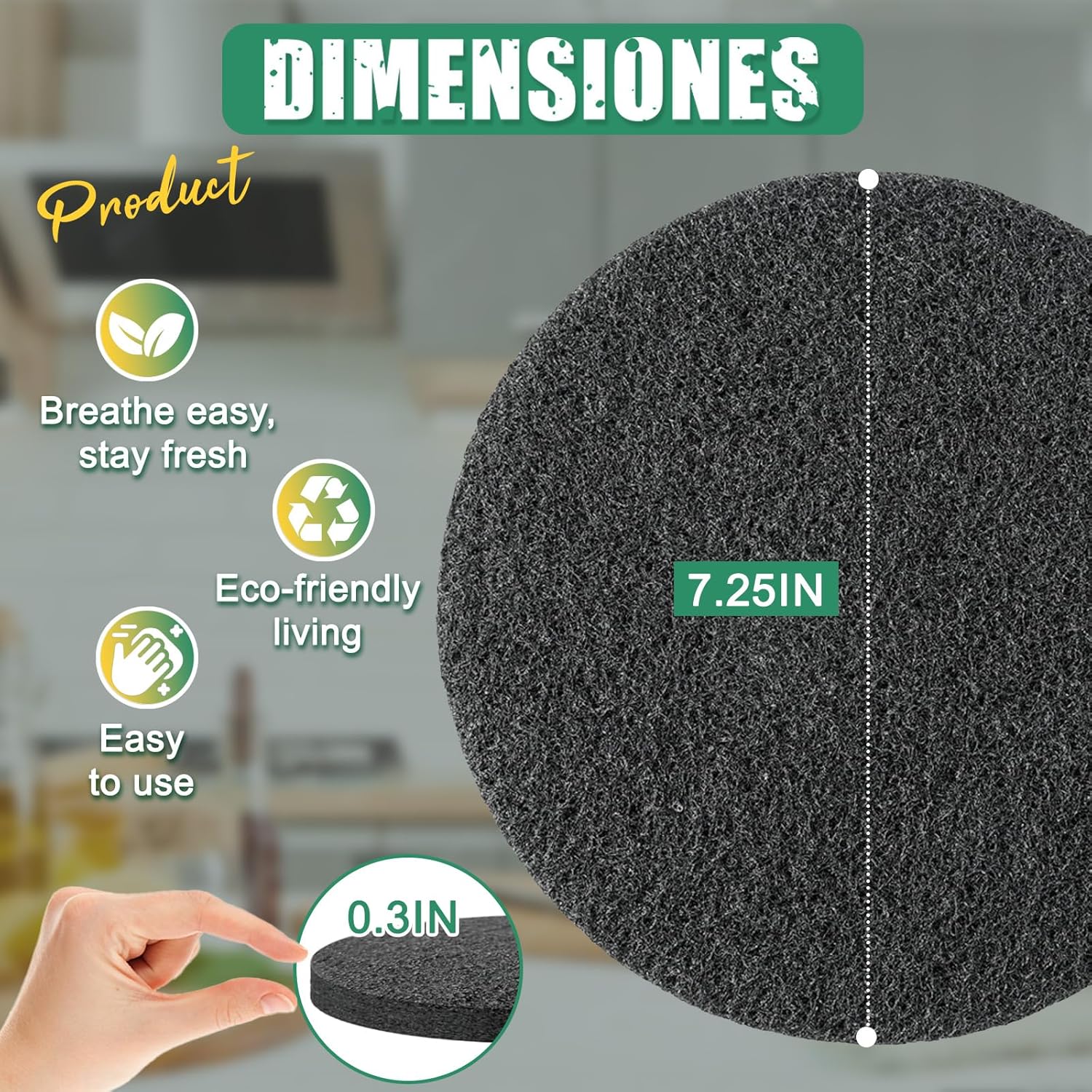 7.25 Inch Charcoal Filters for 10 Pack Kitchen Countertop Compost Bins - Extra Thick 0.3" for Longer Lasting Activated Carbon