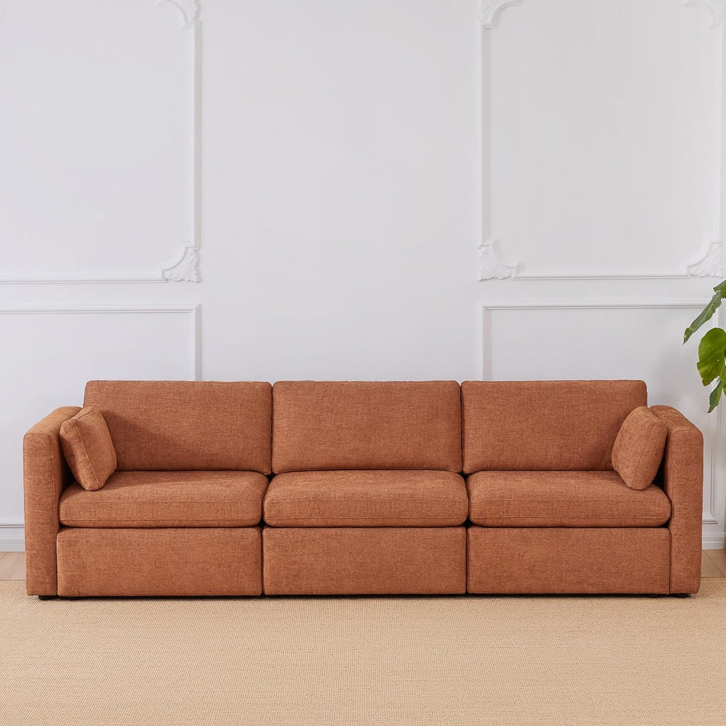 CHITA Oversized Modular Sectional Convertible Fabric Sofa Set, FSC Certified Extra Large Sectional Deep Seat Couch for Living Room,112 inch Width, 3 Seat Modern Modular Sofa, Terracotta