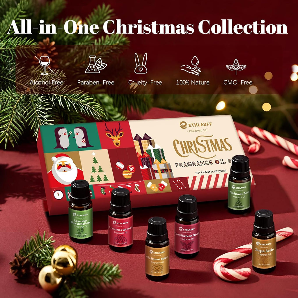 Essential Oils Set,Jingle Bells, Christmas Wreath, Christmas Tree, Christmas Spice, Vanilla Bean Noel, Lavender Marshmallow