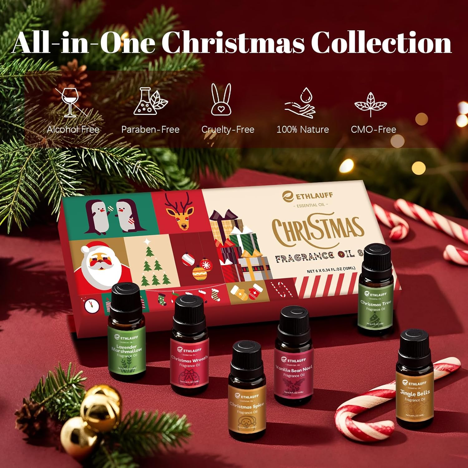 Essential Oils Set,Jingle Bells, Christmas Wreath, Christmas Tree, Christmas Spice, Vanilla Bean Noel, Lavender Marshmallow