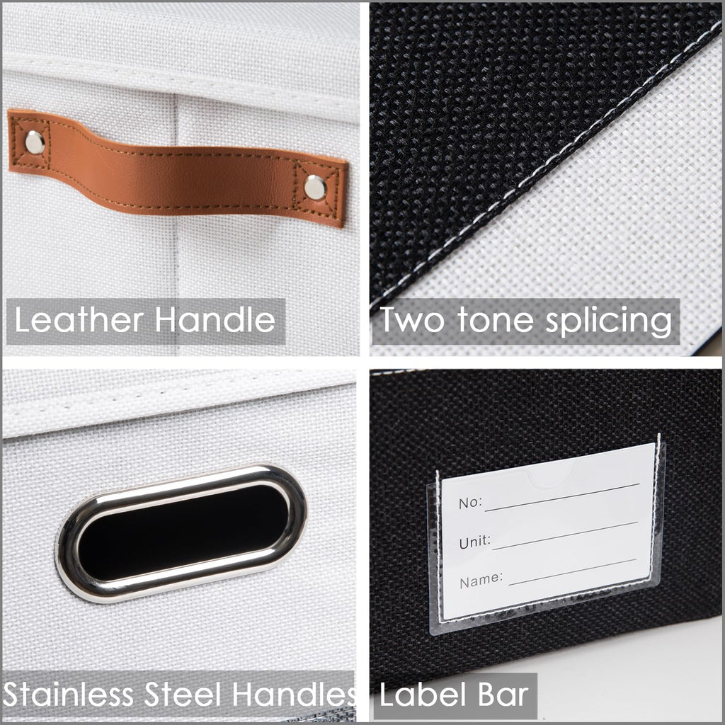 PRANDOM Foldable Storage Bins with Handles [3-Pack] Fabric Collapsible Storage Boxes Baskets Cubes Containers with Handles for Closet Living Room Bedroom (Black & White 11.5x8.5x6.7'')