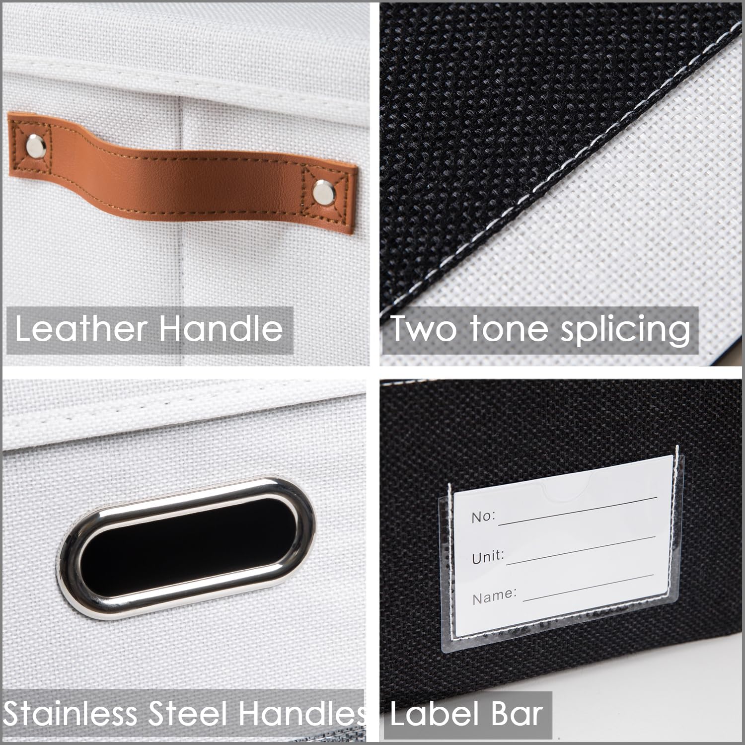 PRANDOM Foldable Storage Bins with Lids [3-Pack] Fabric Collapsible Storage Boxes Baskets Cubes Containers with Handles for Closet Living Room Bedroom (Black & White 14.9x9.8x9.8'')