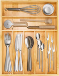 Flatware Organizer Silverware Drawer Organizer - 7 Slots Bamboo Cutlery Tray Multipurpose kitchen Drawer Organizer for Silverware, Utensils, Cutlery, Flatware, Knives W13”x L17” (Yellow)
